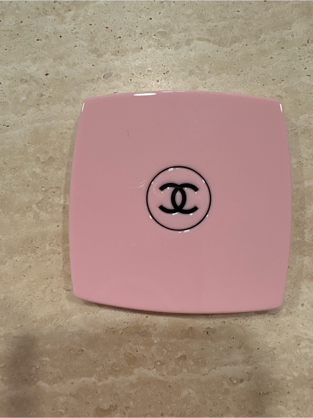 CHANEL Pink Compact with Black CC Emblem